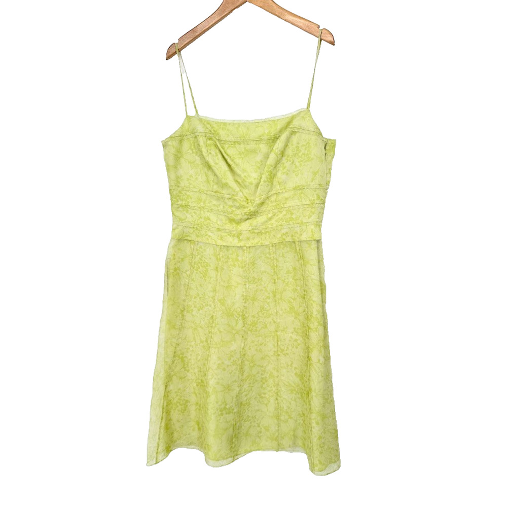 Ann Taylor Silk Floral Garden Party Sheath Chiffon Dress Size 8 Green Lime